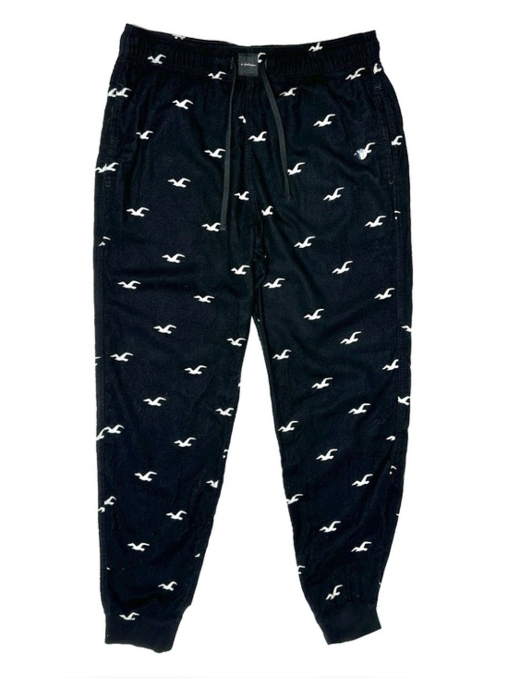 NWOT Hollister Sleep Black All Over Logo Fleece Cotton Drawsting Pants Medium